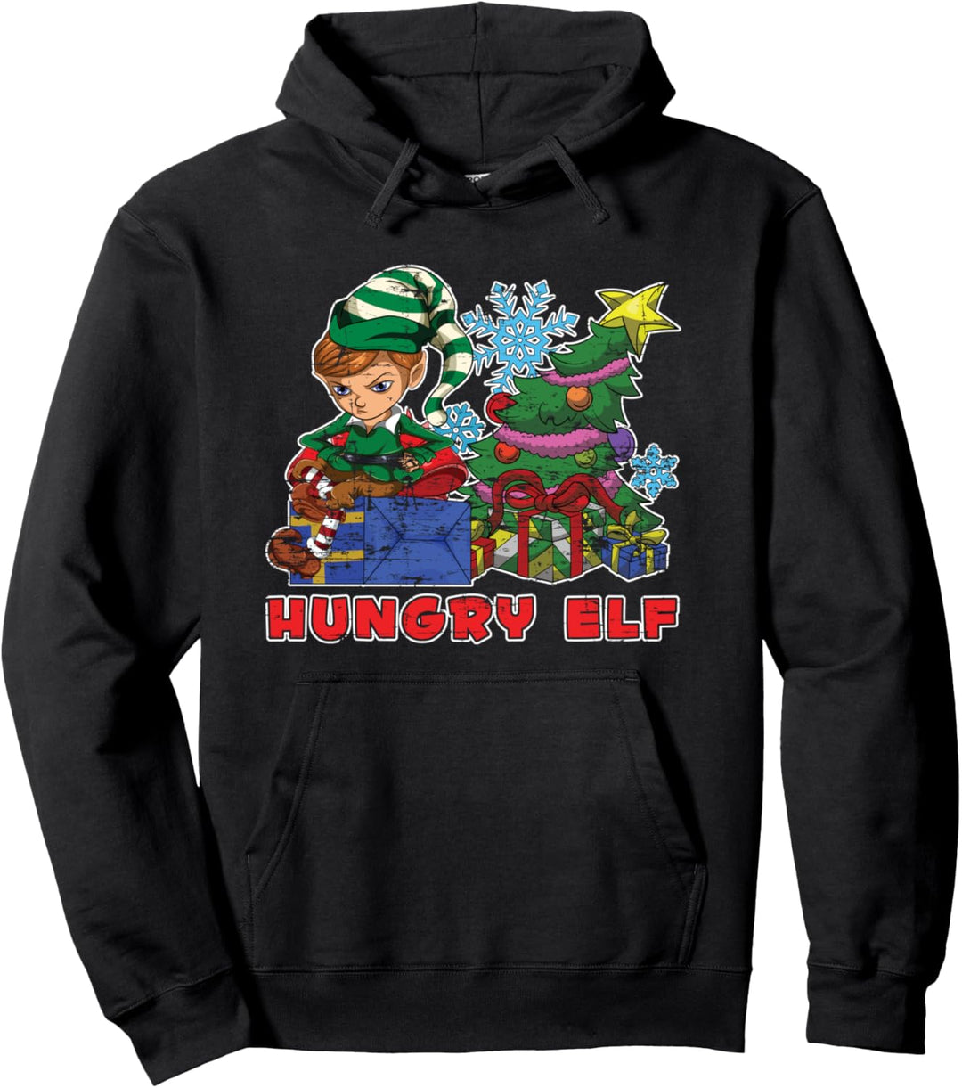 Lustiges Pajama Partnerlook Geschenk Hungriger Weihnachtself Pullover Hoodie