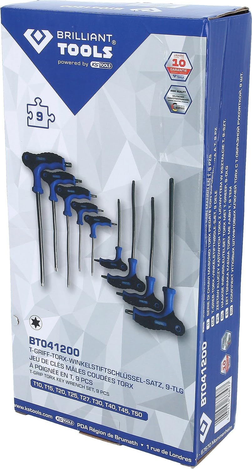 BRILLIANT TOOLS BT041200 T-Griff-Torx-Winkelstiftschlüssel-Satz, 9-TLG. [Powered by KS Tools]