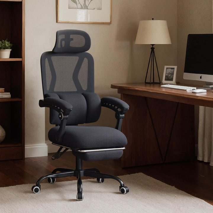 UEV Bürostuhl Ergonomisch mit Fussstütze, Homeoffice Stuhl, schwarz | Drehstuhl,Schreibtischstuhl,ne