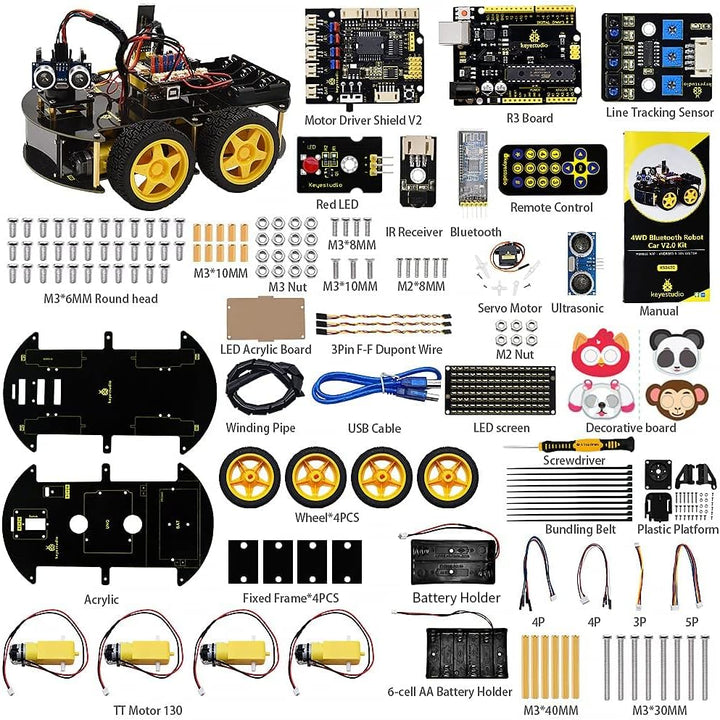 KEYESTUDIO 4WD Programmable Smart Car Robot Starter Learning DIY Kit for Arduino Electronics Program
