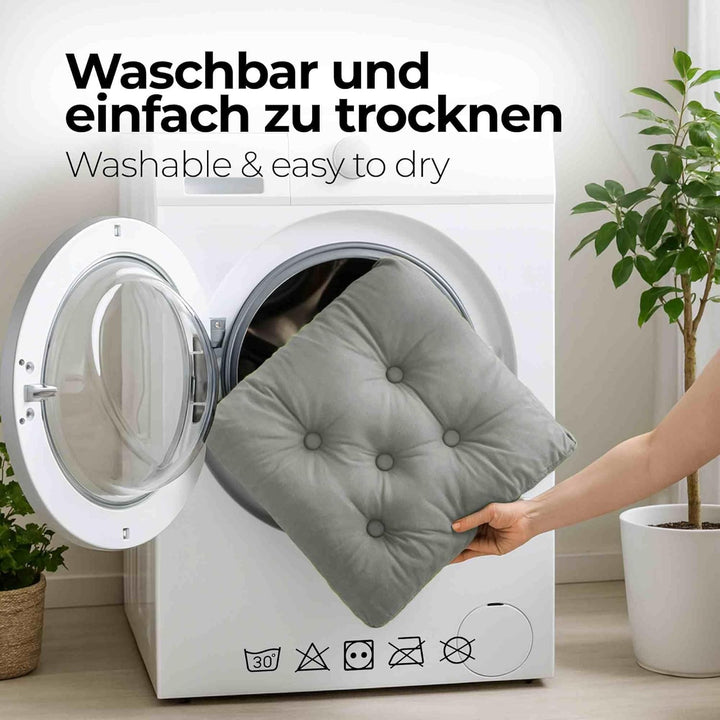 etérea Sitzkissen 42x42 cm 2er Set - Grau 8 cm hoch - Bodenkissen für Indoor, Outdoor, Küche, Garten