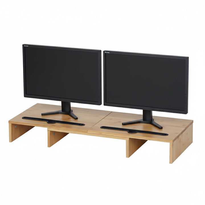 Relaxdays Monitorständer, 2 Monitore, ausziehbare Segmente, Breite 74-105 cm, ergonomische PC Ablage