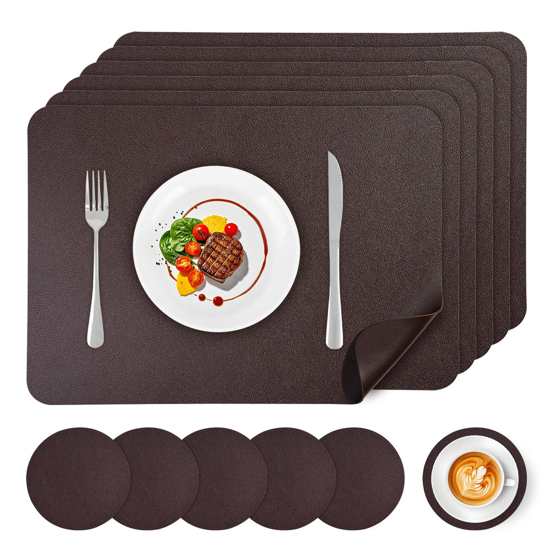 APLKER Tischset Leder 6er Set - Kunstleder Platzset Abwaschbar, Hitzebeständig Doppelseitigen Wasser