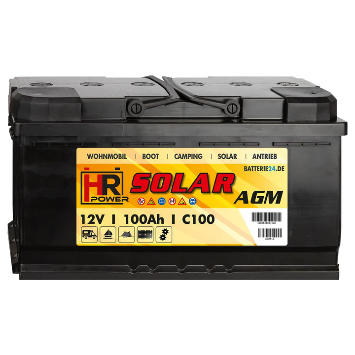 HR Solar AGM Batterie 100Ah 12V – Wohnwagen Mover Solarbatterie Camping Akku VRLA Vliesbatterie Boot