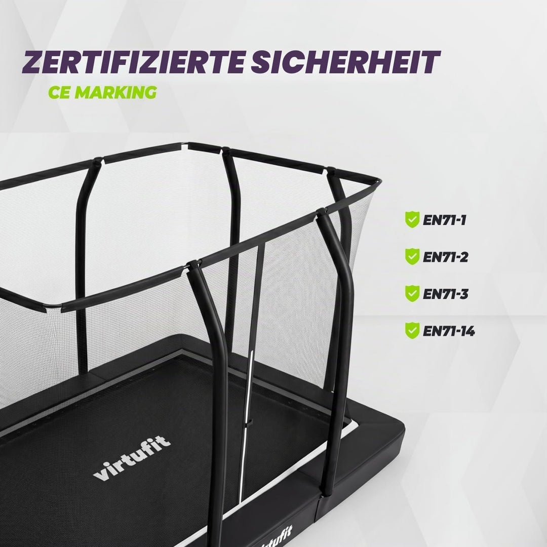 VirtuFit Premium Bodentrampolin mit Sicherheitsnetz - Schwarz - 213 x 305 cm