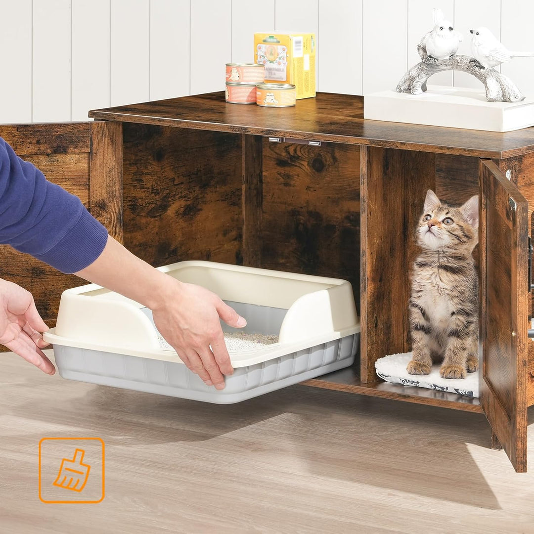 HOOBRO Katzenschrank, Katzenklo Schrank, Katzenhaus mit Tür und separater Trennwand, Sitzbank, Katze