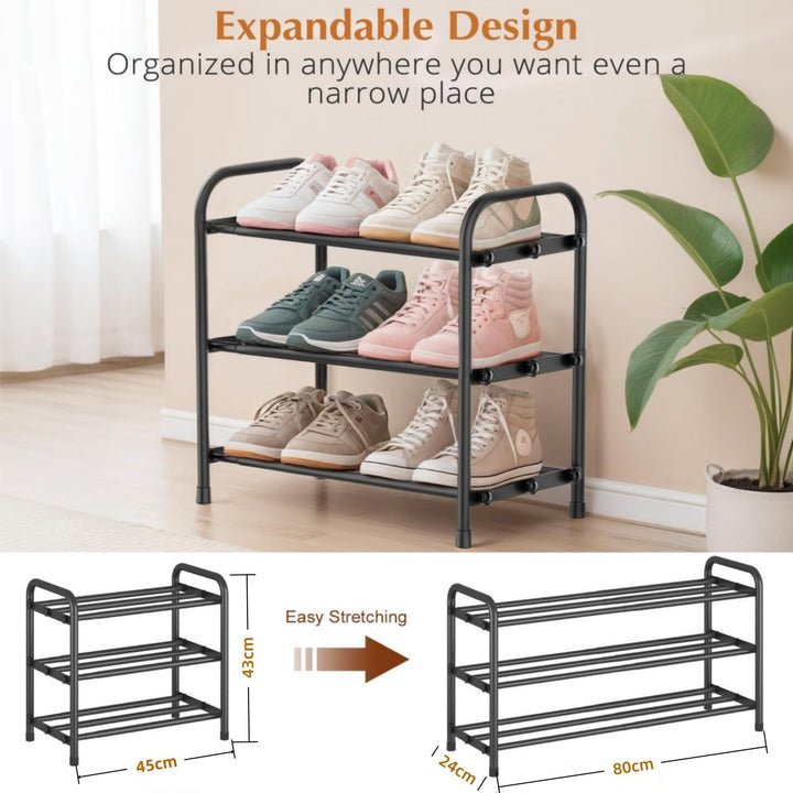 YUWHFEI Schuhregal Platzsparend, 3 Ebenen Shoe Rack Metall, Ausziehbar Schuhablage 45 to 80cm, Klein