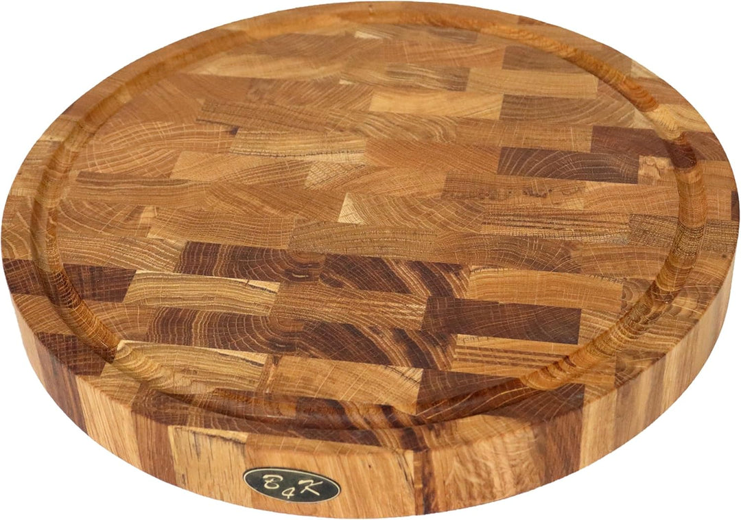 B4K® Schneidebrett aus Eiche Stirnholz 35 × 35 × 4 cm – Massiver Hackblock | Antibakterielles Hirnho
