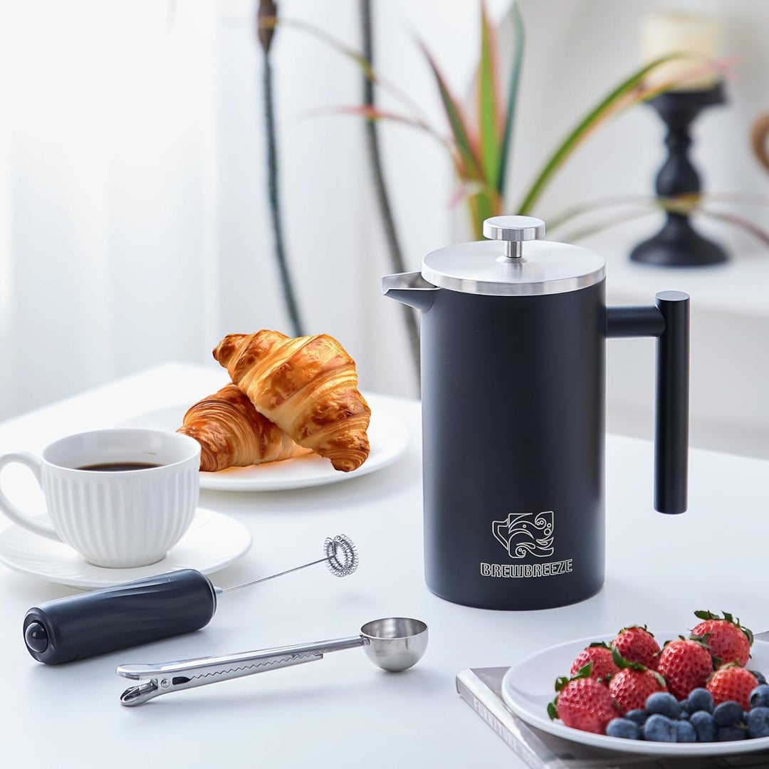 French Press Set I Kaffeebereiter, Thermo, Kaffeepresse, für Filterkaffee, 1 Liter, Milchaufschäumer