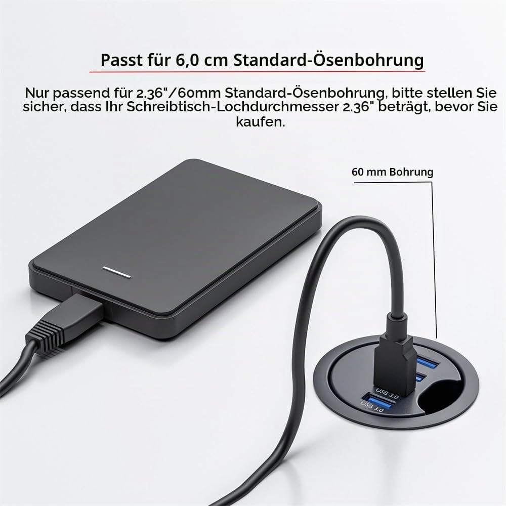 USB 3.0 Hub 4 Port USB 60 mm Tischtülle Splitter Dockstation Schnittstelle für Desktop PC Schreibtis