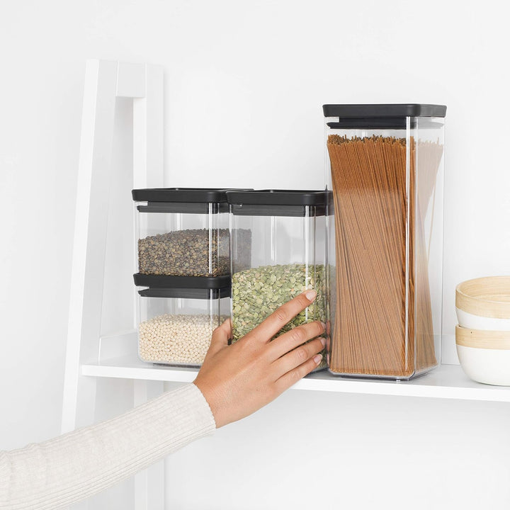 Brabantia 4er-Set Vorratsdose Eckig, Tasty+, Dunk Grau 4er-Set Dark Grey, 4er-Set Dark Grey