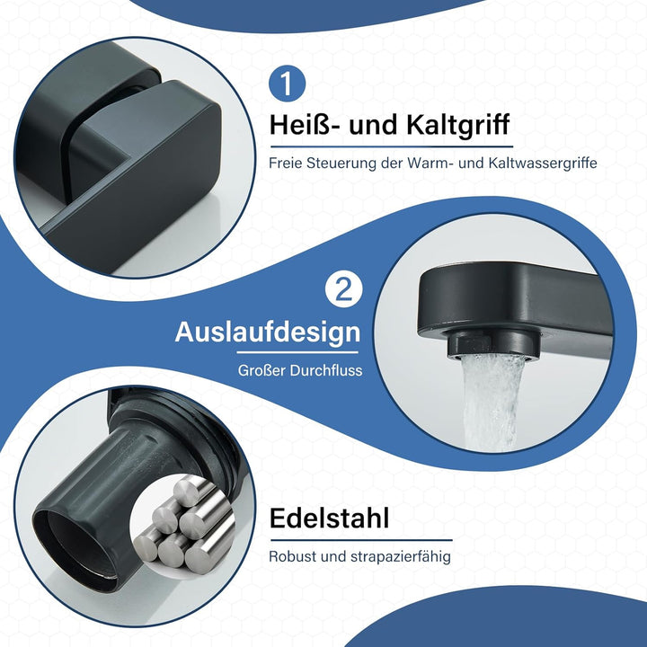 Schwarz Wasserhahn Bad Badarmatur Waschtischarmatur Edelstahl Moderner Wasserarmatur Einhebelmischer