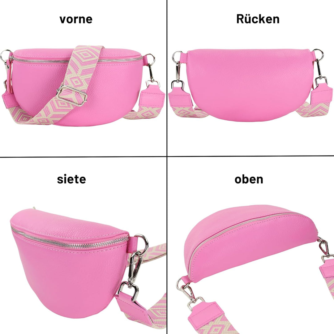 Blade Bauchtasche Damen Echtleder, stylische Gürteltasche Damen mit 2 gemusterten und Leder abnehmba