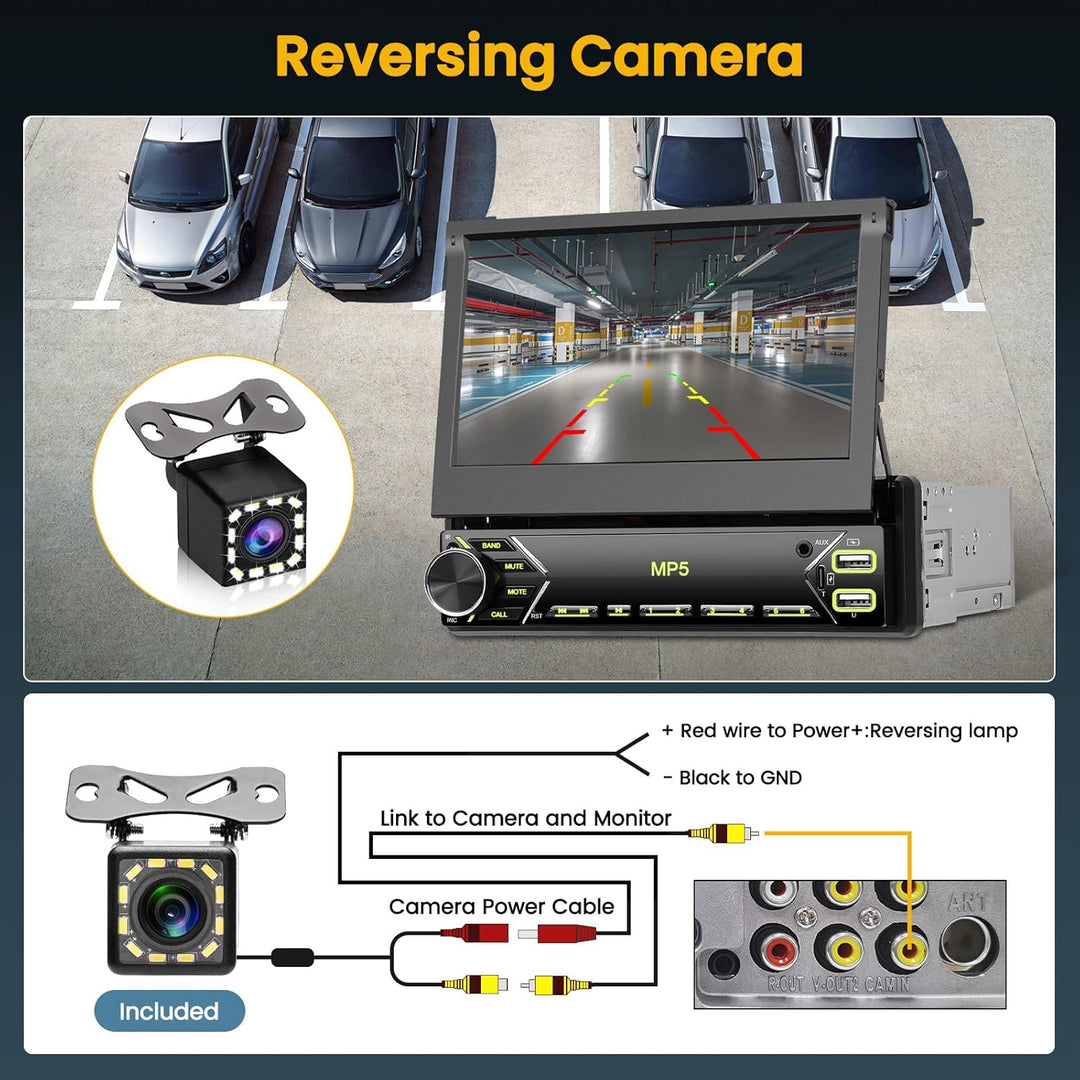 Hikity 1 Din Autoradio mit 7 Zoll Flip Out Motorisierte Touchscreen Autoradio mit Bluetooth Radio Rü