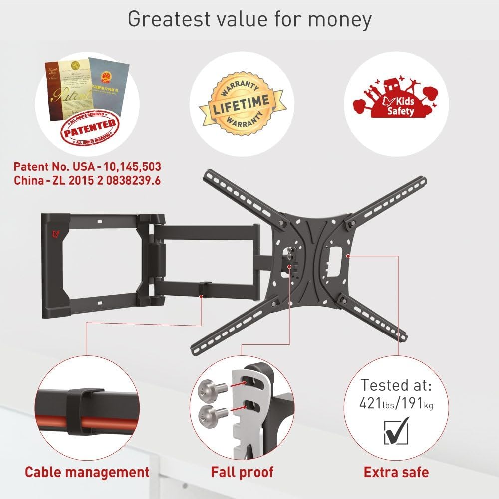 Barkan 64cm Lange TV Wandhalterung, 13-86 Zoll Schwenkbar/Neigbar/Vollbewegung TV Halterung, hält bi