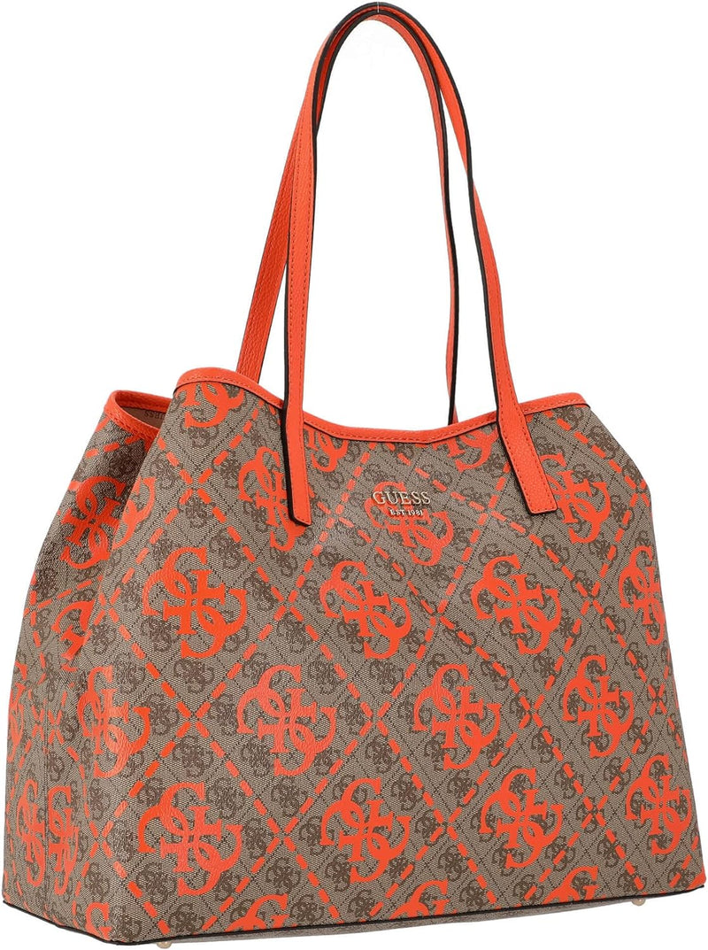 GUESS Damen Vikky Large Tote Bag Latte -Logo/Orange, Latte -Logo/Orange