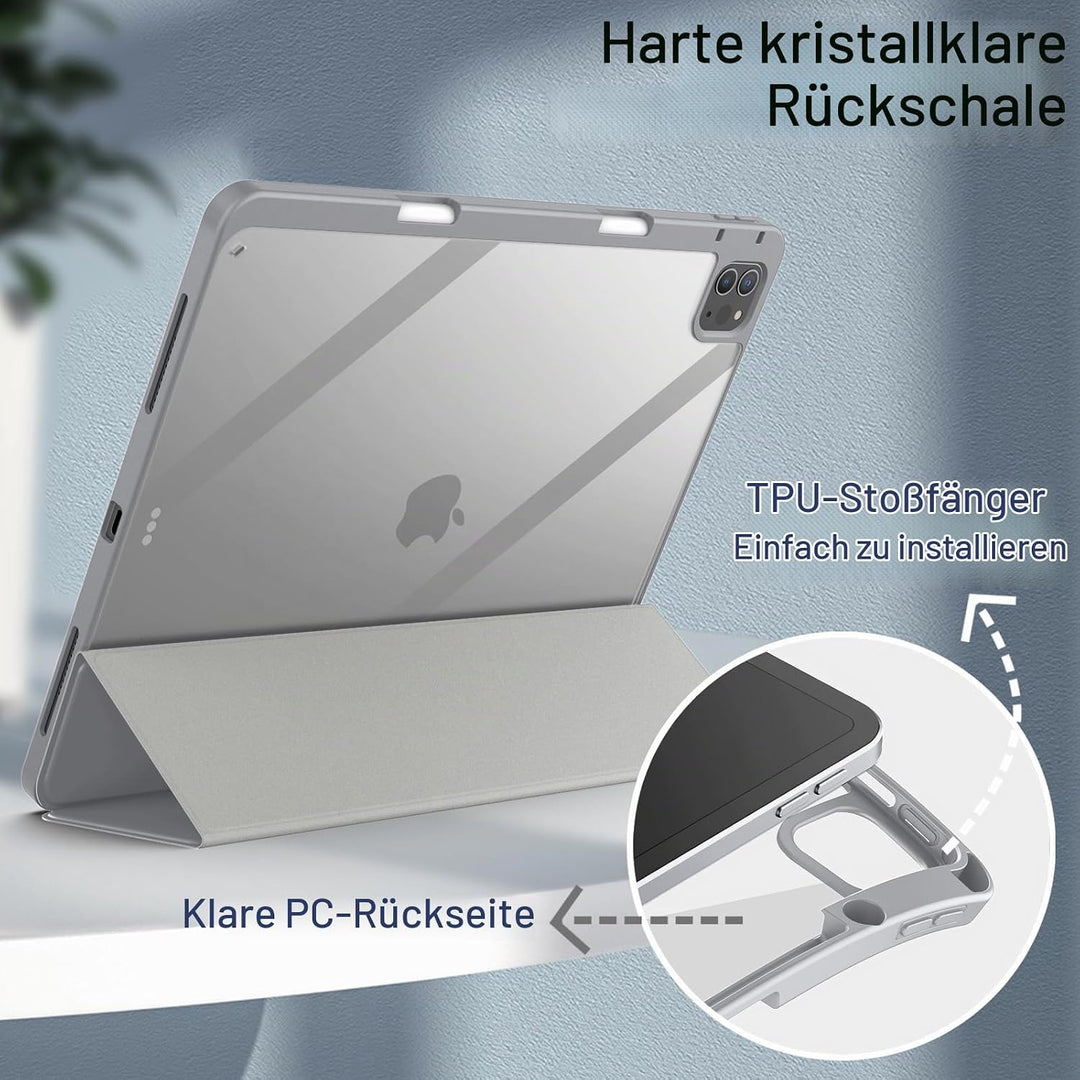 JETech Hülle für iPad Pro 12,9" 6/5/4/3 (2022/2021/2020/2018), Silber | Transparente Rückseite, Stif