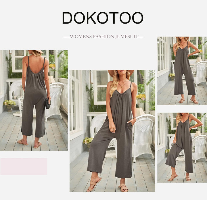 Damen Jumpsuit Ärmellos Jumpsuit Casual Overall Sexy Hosenanzug V-Ausschnitt Playsuit Sommer Oversiz