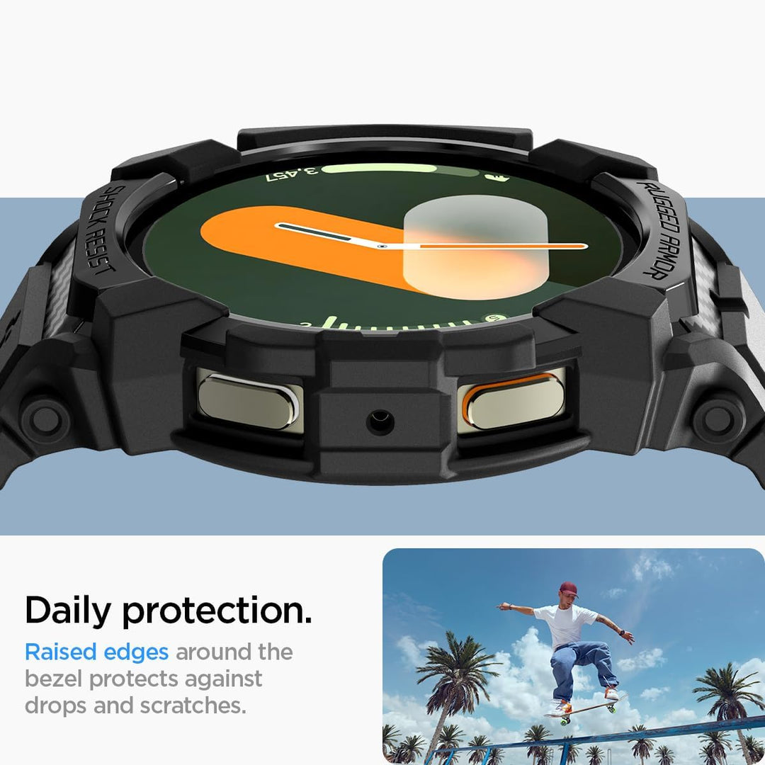Spigen Rugged Armor Pro Hülle mit Band für Samsung Galaxy Watch 7 44mm | TPU-Unibody-Hülle mit Armba