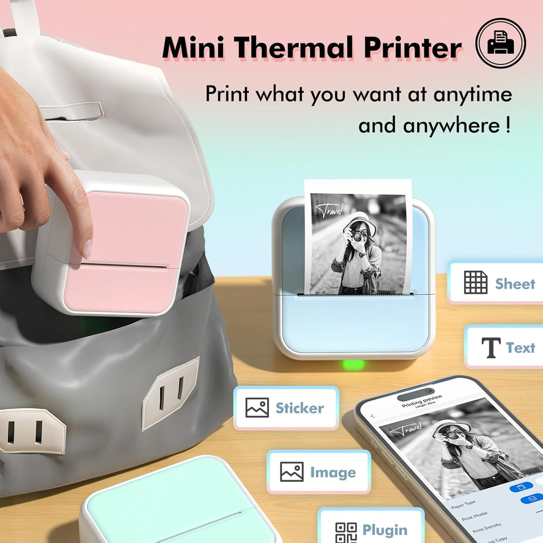 Bisofice S1 Mini Drucker für Smartphone mit 11 Rollen Druckerpapier, Sticker Drucker Aufkleber, Mini