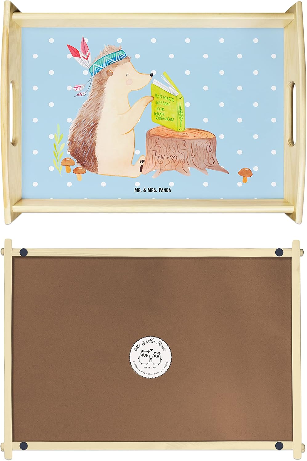 Mr. & Mrs. Panda Serviertablett Igel Indianer - Geschenk, Holztablett, Camping, Küchentablett, Tiere
