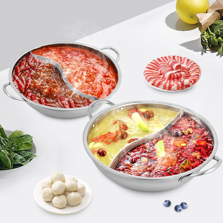 HOARLICN Hot Pot Mit Trennwand, Mandarine Ente Topf Edelstahl Hot Pot Mit Trennwand Und Deckel Teile