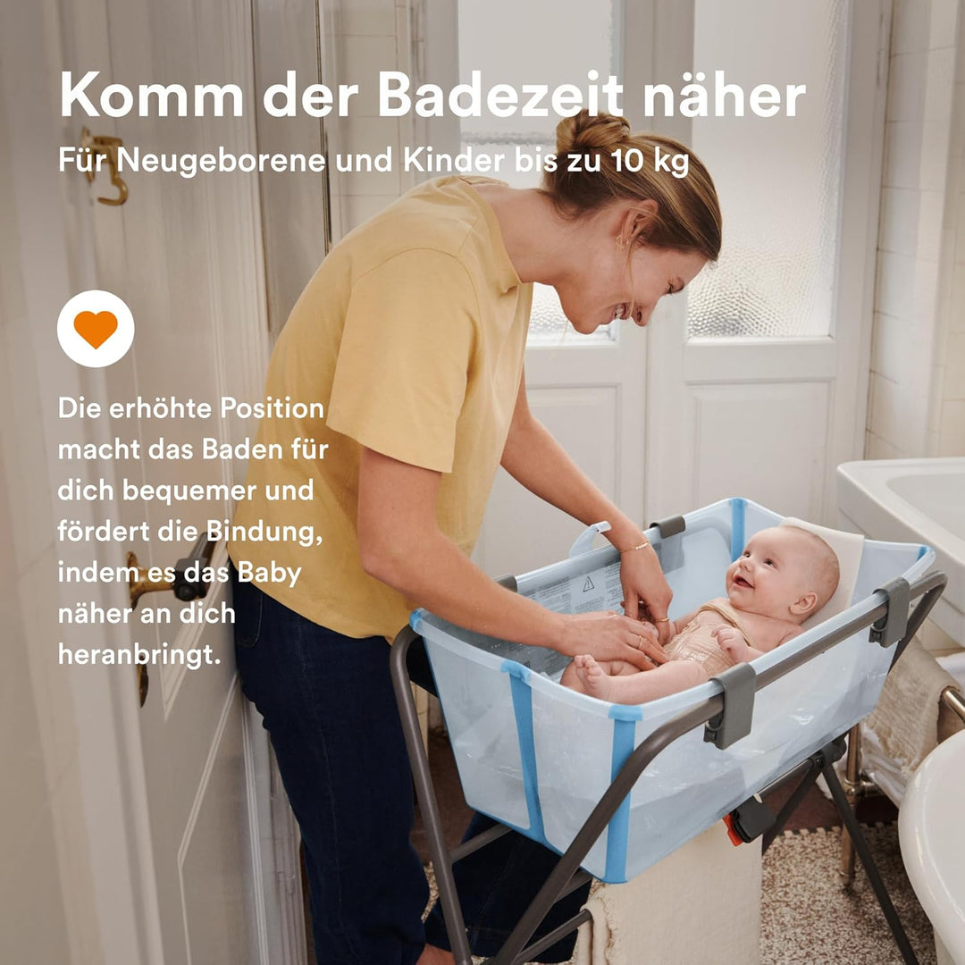 Stokke Flexi Bath (Ocean Blue) + Newborn Support + Flexi Bath Stand - Ideal für Neugeborene & Kinder