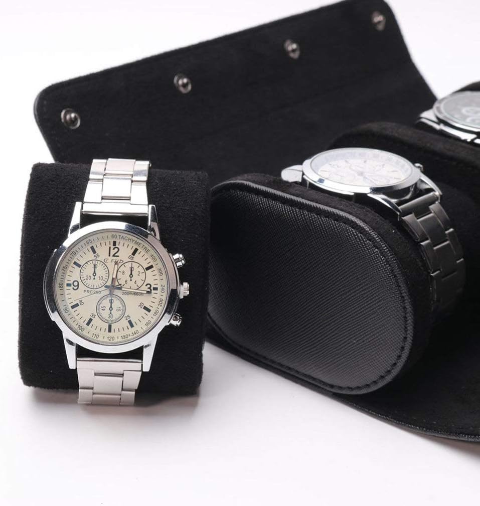 iplusmile Uhrenrolle Reisekoffer- Upgrade Retro Runde Uhr Organizer Box PU Leder 3- Slot- Uhrenspeic