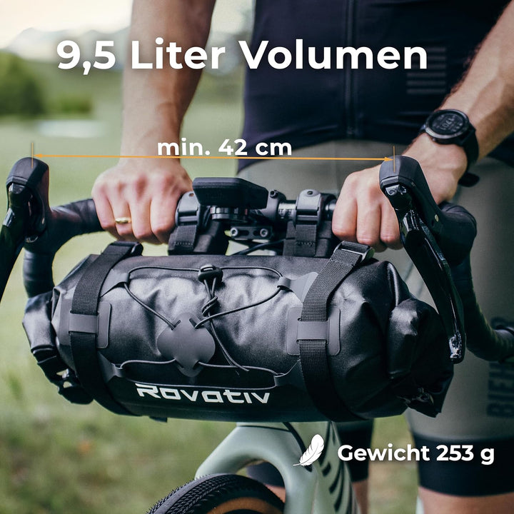Rovativ® 100% wasserdicht Lenkerrolle Frontloader [9,5 Liter]- Bikepacking Taschen für Dein Gravel-B