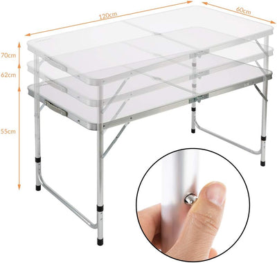 CASARIA® Klapptisch Wetterfest Höhenverstellbar Campingtisch mit Stühlen Gartentisch Falttisch 120x6