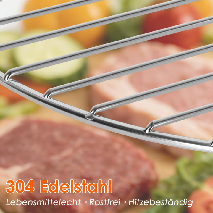 Grillrost Edelstahl 55 cm Rund – 304 Edelstahl BBQ Grillgitter, Stabil 6mm Draht, Flach, Silber, Ers