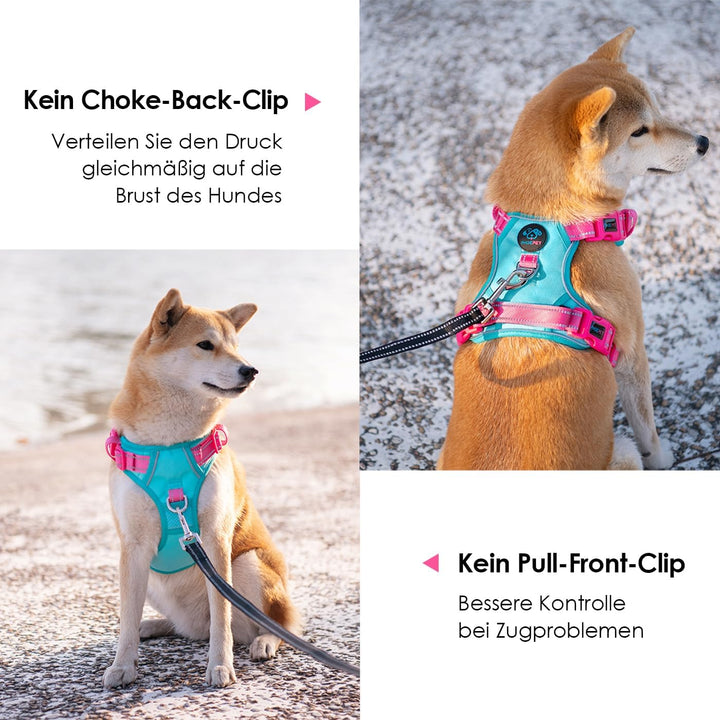 PHOEPET Anti-Zug Hundegeschirr verstellbar mit Reflektoren | Trainingsgriff & Metallclips für alle H