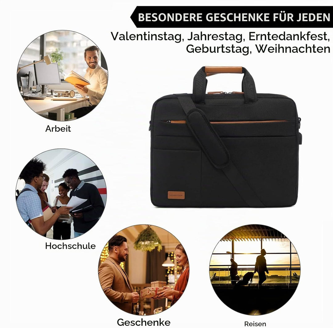 LOVEVOOK Laptoptasche 15.6 Zoll Herren Wasserdichte Laptop Tasche Aktentasche Notebooktasche für Bus