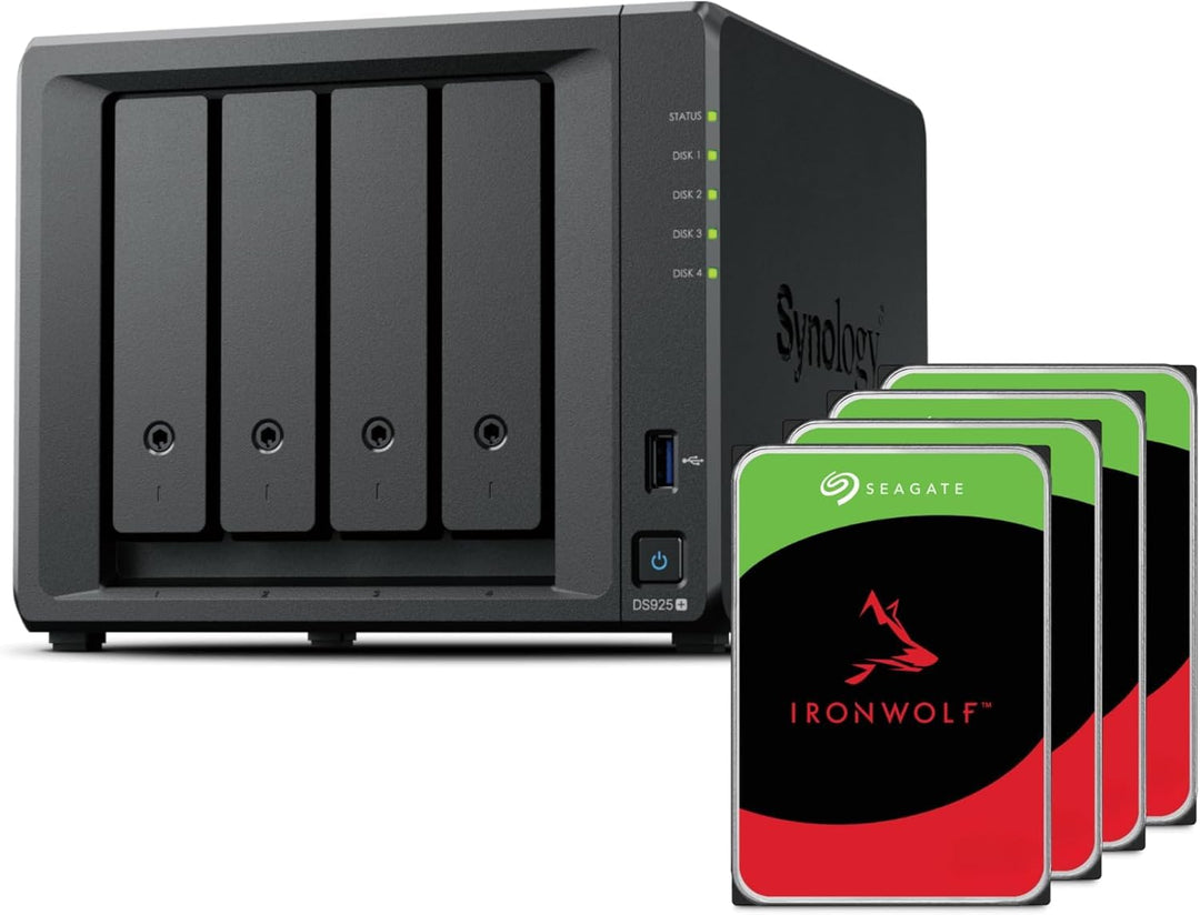 Synology DS925+ Bundle 16TB Seagate (Ironwolf 4X 4TB) 4Bay Desktop NAS, 2.5GbE-Ports, 4GB RAM, 16TB
