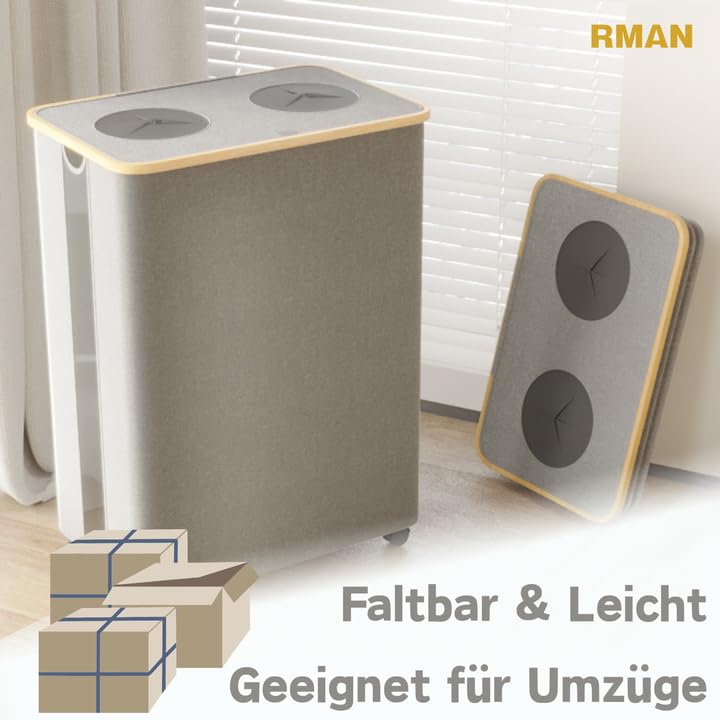 RMAN 160L Pfandflaschen Sammelbehälter 2 Fächer mit Deckel Gross Pfandflaschen Behälter mit Räder Fl