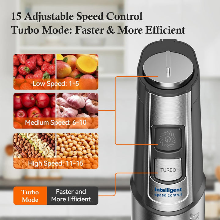 Anybear Immersion Blender, 1100W 2-in-1 Hand Held Blender with Full Copper Motor & Stainless Steel B
