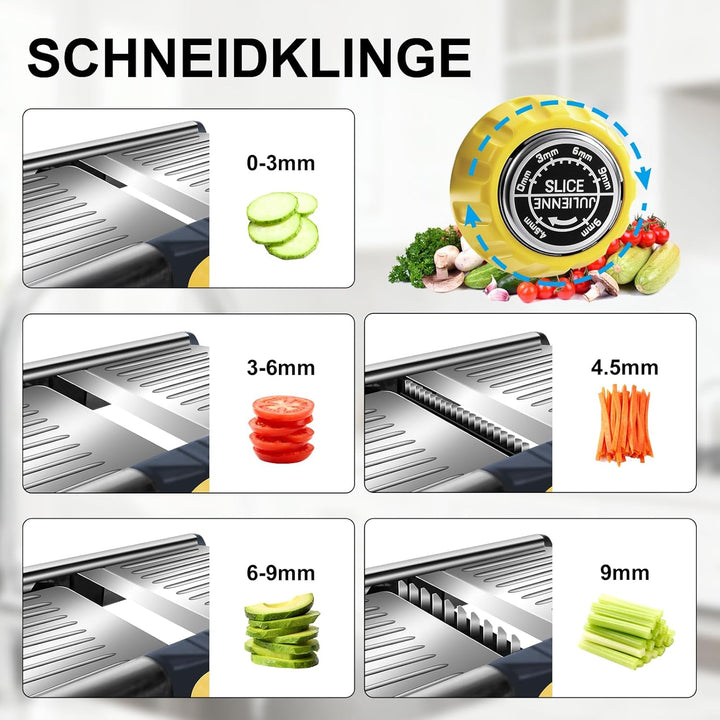 Masthome Mandolinenschneider Edelstahl - Professioneller 5-in-1 Gemüseschneider mit Einstellbarer Sc