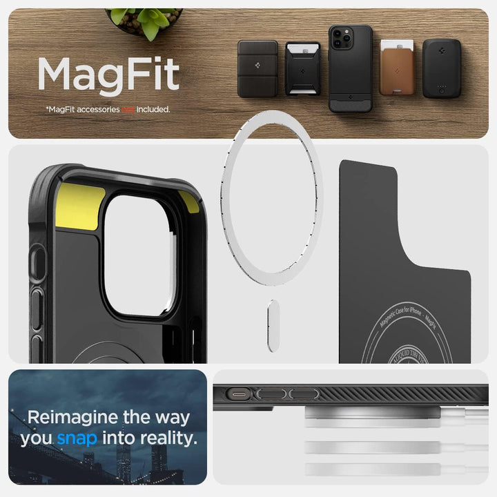 Spigen Rugged Armor MagFit Hülle Kompatibel mit iPhone 14 Pro -Matte Black, Matte Black