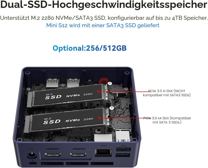 Beelink MINI S12 Pro Mini PC, 12th Gen Intel Alder Lake-N100 Prozessor (bis zu 3,4GHz) Mini Computer