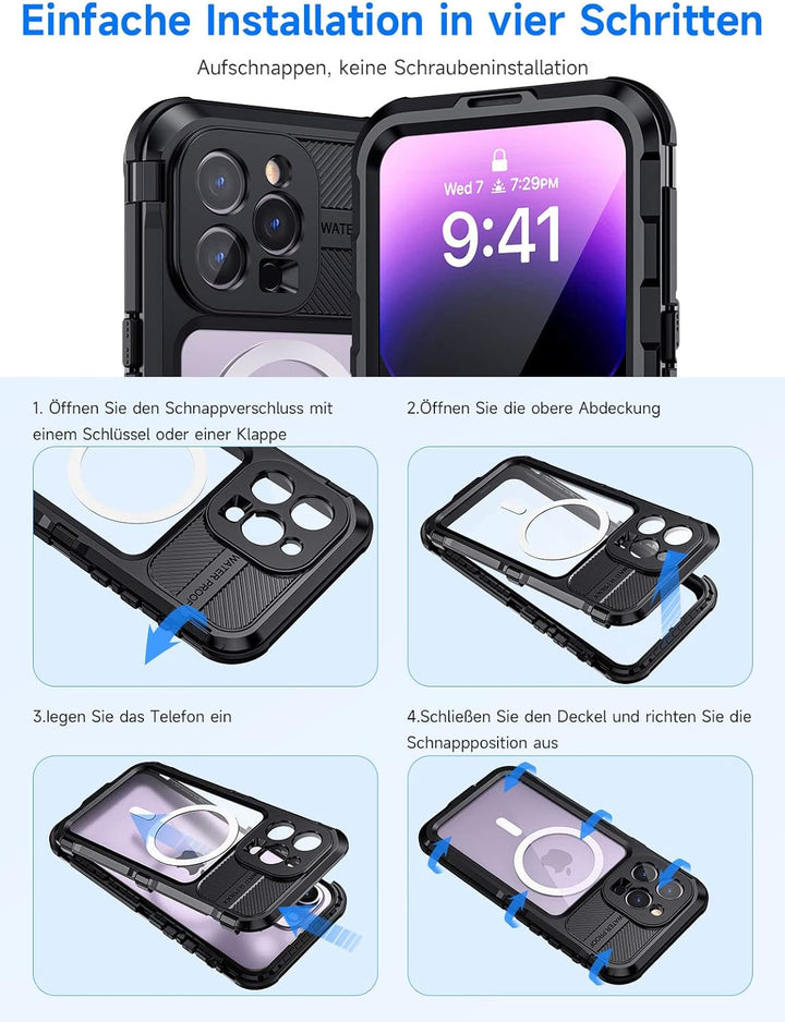 seacosmo für iPhone 14 Pro Max Hülle Wasserdicht [Kompatibel mit Magsafe] Metall Handyhülle iPhone 1