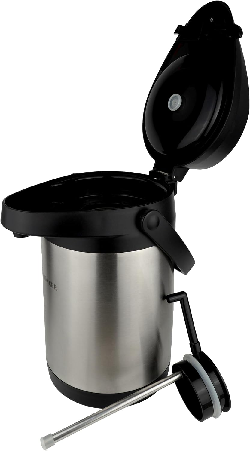 Pioneer Airpot Isolier-Pumpkanne, 3 Liters, Edelstahl-Getränkespender, Doppelwandig mit Griff, Bis z