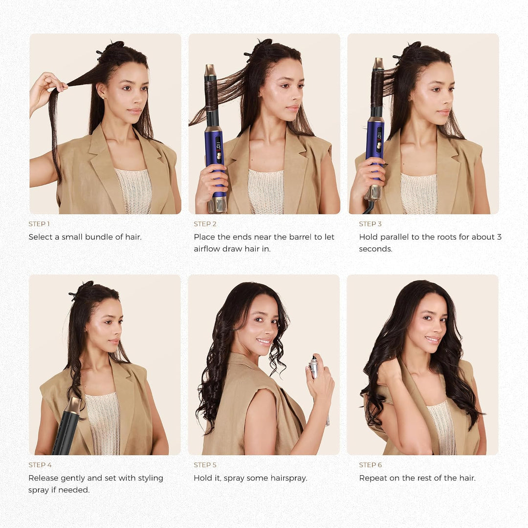 UKLISS Hairstyler 6 in 1 Air Styler Set [mit Diffusor], Pro Hair Styler Set Gold Blau, Gold Blau