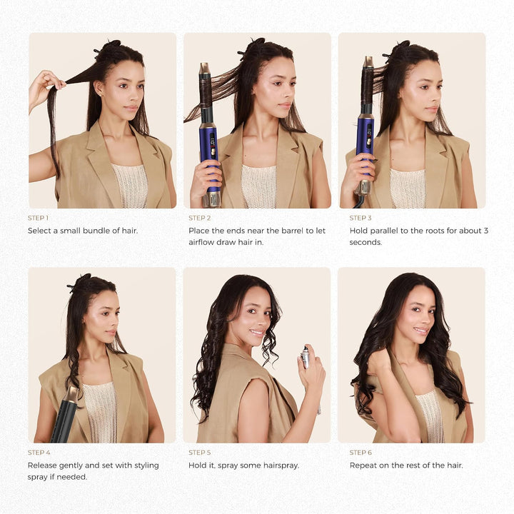 UKLISS Hairstyler 6 in 1 Air Styler Set [mit Diffusor], Pro Hair Styler Set Gold Blau, Gold Blau