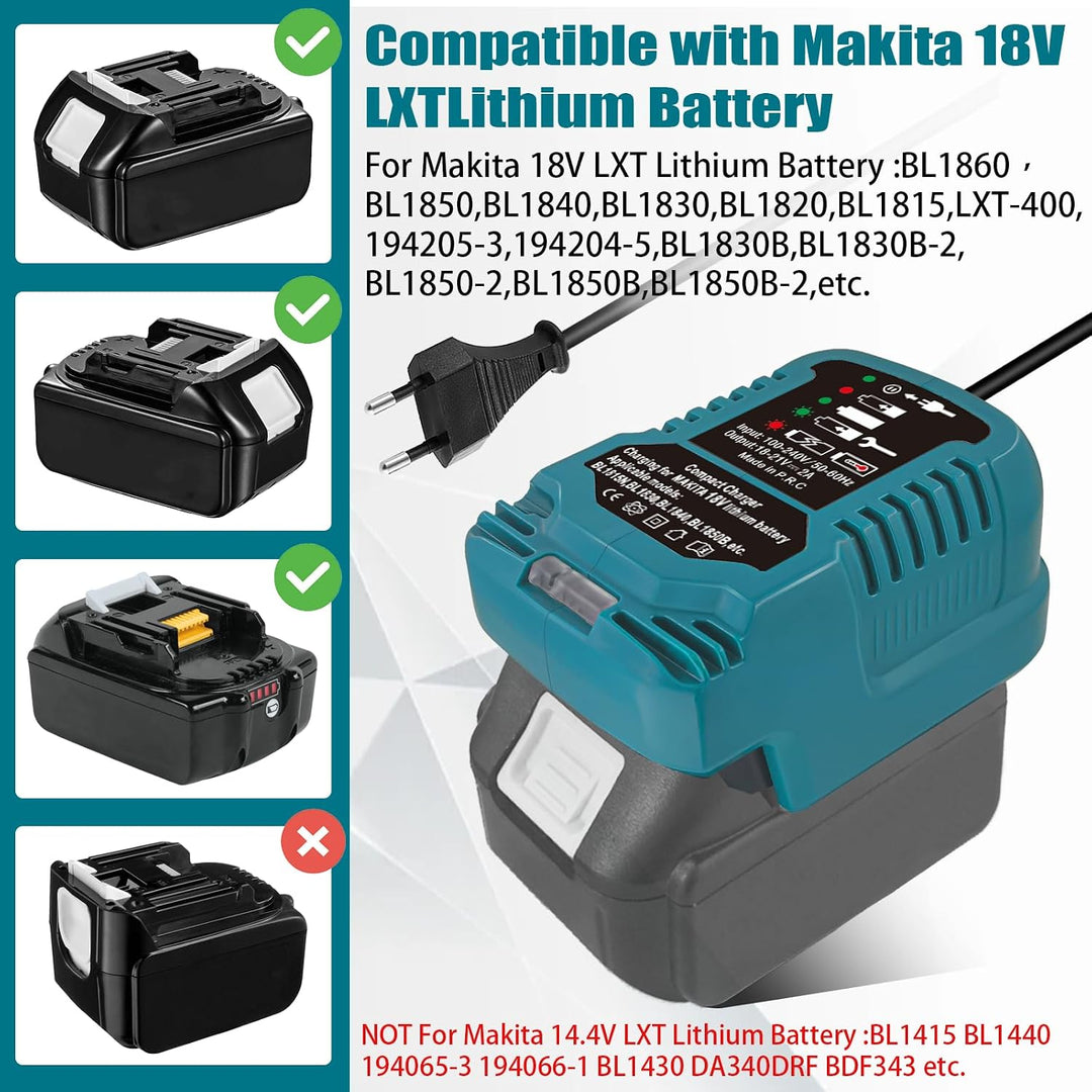 Tragbares Kompaktes Mini Ladegerät DC18RC kompatibel mit Makita 18V Akku BL1850B BL1860 BL1830 BL184