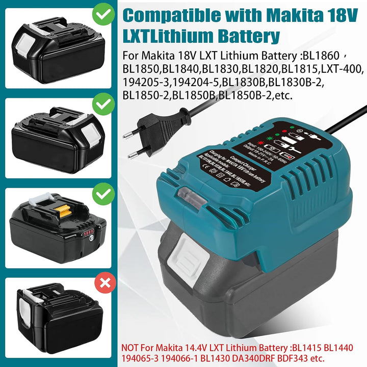 Tragbares Kompaktes Mini Ladegerät DC18RC kompatibel mit Makita 18V Akku BL1850B BL1860 BL1830 BL184