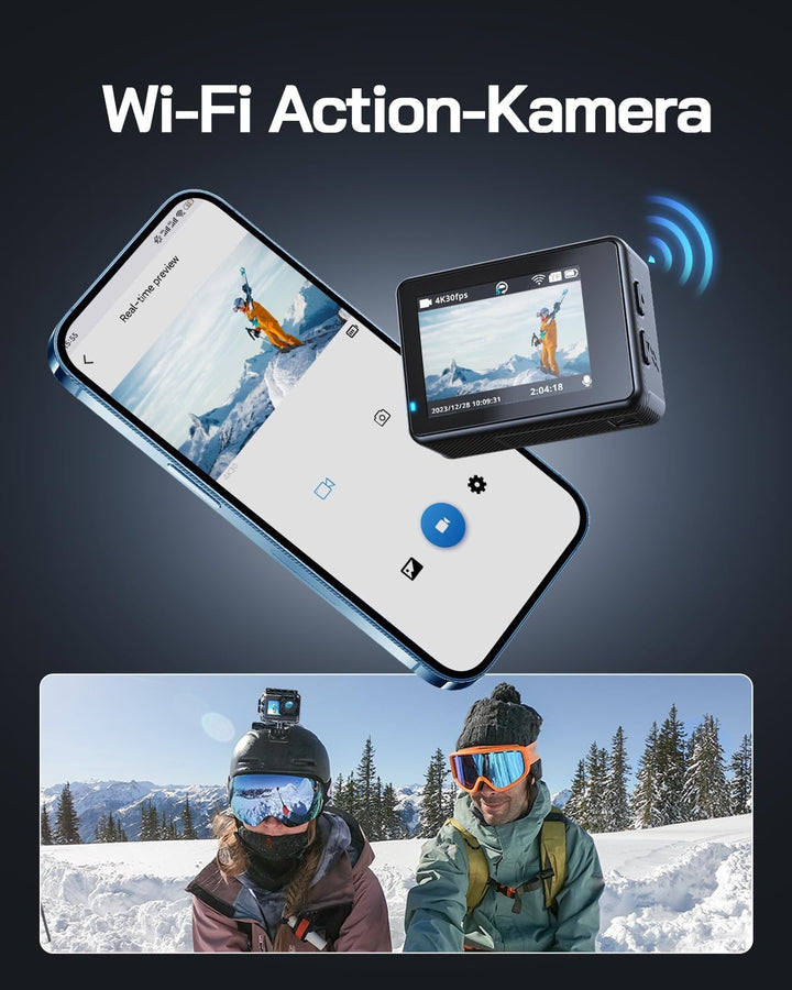 WOLFANG GA120 Action Cam 4K 20MP WiFi Kamera, Unterwasserkamera 40M Wasserdicht Kamera, 170° Weitwin