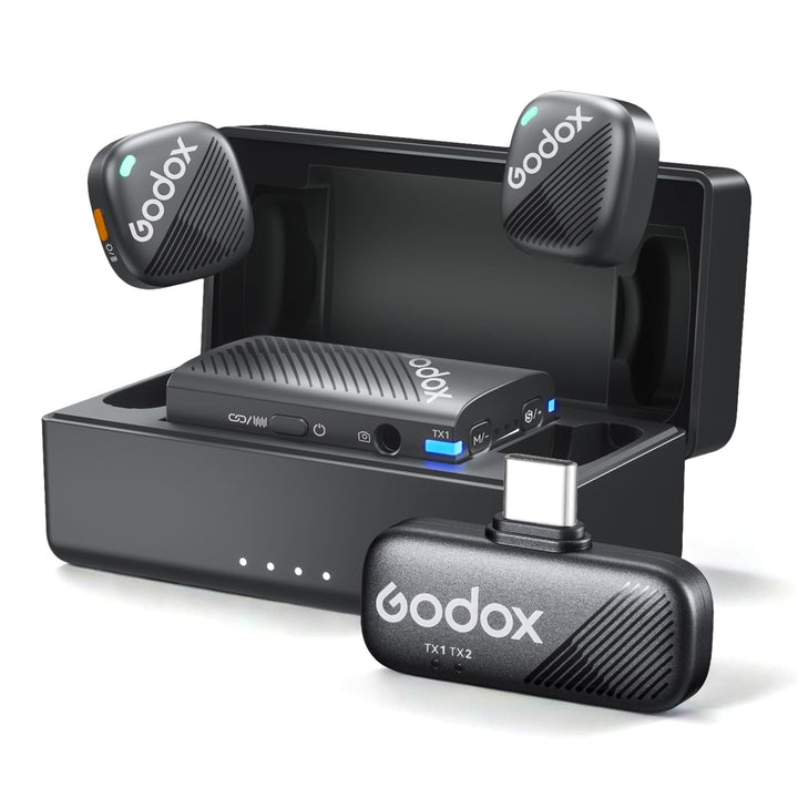 Godox Cube-C Combo Kit2 Wireless Lavalier Mikrofon für Kamera/iPhone/Android/PC,300m Reichweite, 48K