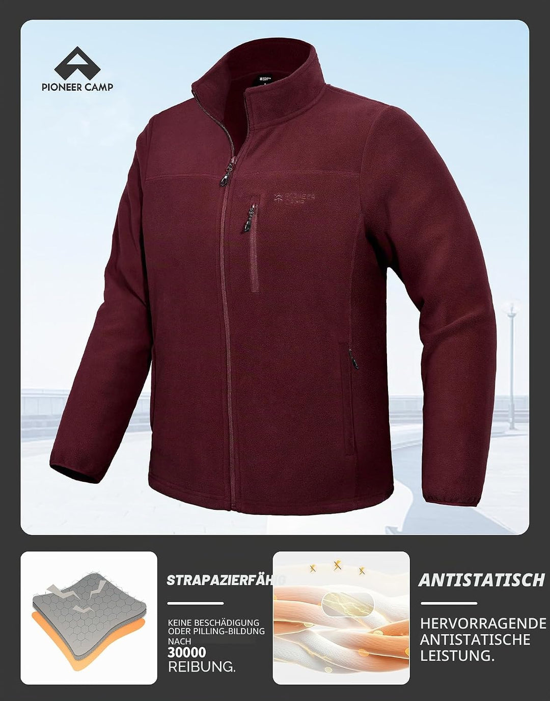 Pioneer Camp Herren Fleecejacke Full Zip Outdoor Polar Leicht Winddicht Jacke mit Reissverschluss M