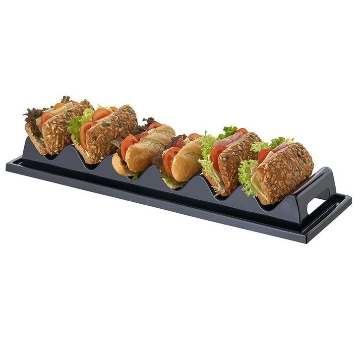 APS 11889 Snackpresenter/Snackwelle - 6 Mulden, 60 x 19 cm, Höhe 7,5 cm, Polystyrol, schwarz, mit Sa