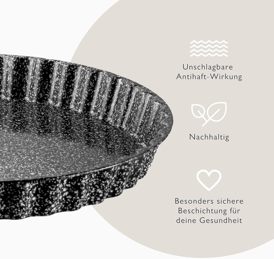 NAKOA Quicheform, Tarteform und Kuchenform - Backform aus Metall Rund 28 cm 4-fach Antihaft-beschich